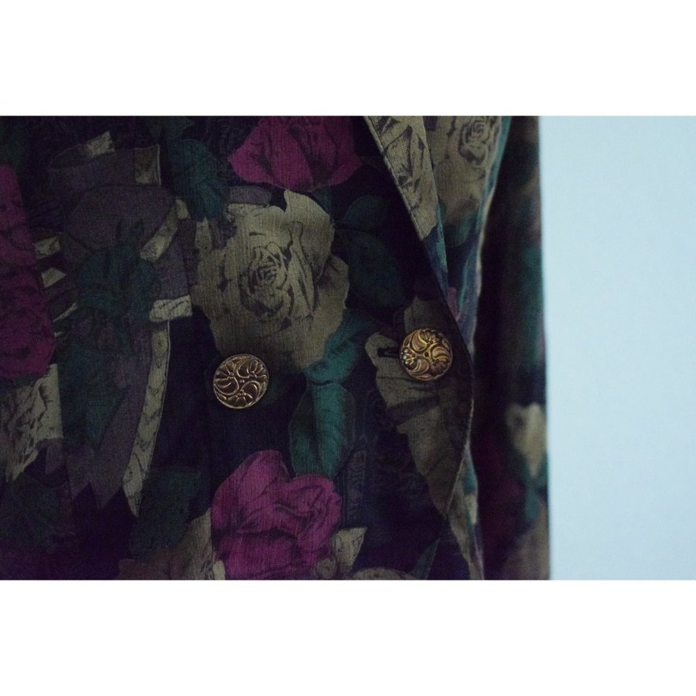 Vintage Dark Floral Sheer Polyester Blouse | 80s jacket - Picture 8 of 10
